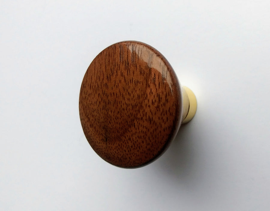 Modern Walnut Cabinet Knob with Polished Brass Post