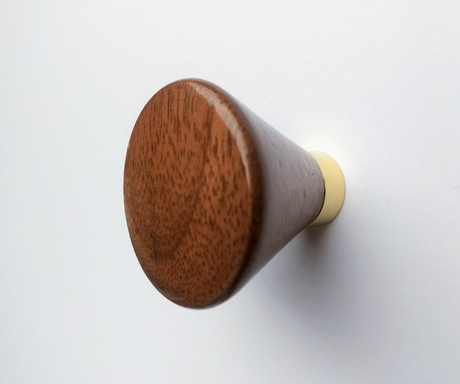 Modern Walnut Cabinet Knob with Polished Brass Post