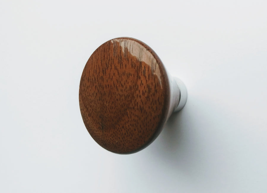 Modern Walnut Cabinet Knob with Polished Aluminum Post