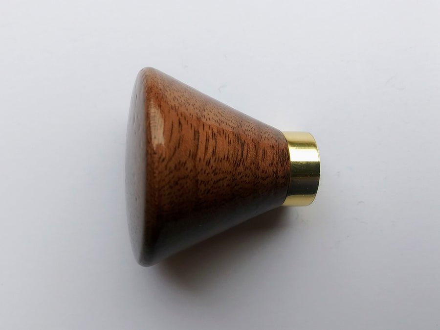 Modern Walnut Cabinet Knob with Polished Brass Post